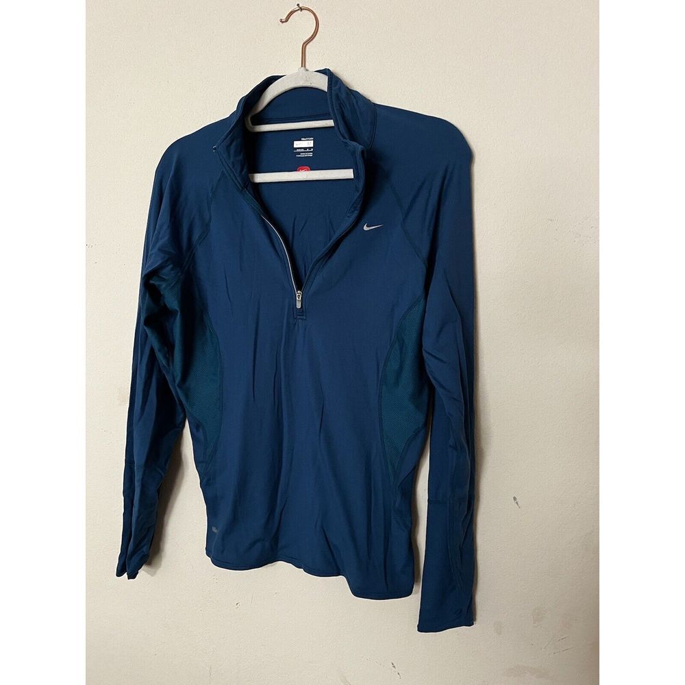 Nike Women's Blue Mesh Vented Quarter Zip Athletic Shirt - Size Medium